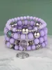 Lien Bracelets Boho Violet Perles Bracelet Ensemble Pour Femmes Argent Couleur Paix Arbre Pendentif Multicouche Charmes Bracelet Bijoux Bransoletka