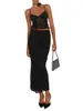 Casual Jurken Dames Y2K Rokpak Mouwloos Spaghettiband Crop Top Split Bodycon Maxi 2-delige outfits (Y9-Black L)