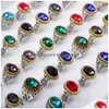 Band Rings Bk 20Pcs/Lot Mens Womens Vintage Metal Glass Turquoise Stone For Party Gift Wholesale Jewelry Drop Delivery Ring Otos3