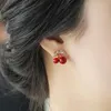 Stud Earrings Women Cute Red Cherry Crystal PR Sale