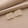 Classic 18K Gold Plated Luxury Brand Designers Double Letters Stud Hoop Geometric Famous Women 925 Silver Crystal Rhinestone Earring Wedding Party Jewerlry