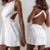 Basic Casual Dresse s Sleeveless White Dress Chic Cross Straps Backless Short A Line Summer Party Beach Elegant High Waist Mini 230629