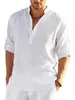 Erkek Gömlek Keten Gömlek Yaz Gömlek Plaj Gömlek Siyah Beyaz Sarı Uzun Kollu Düz Renk Henley Yaz Bahar Hawaii Tatil Giyim Giyim Düğme Aşağı