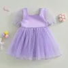 Mädchen Kleider 3-7Y Mädchen Süßes Kleid Kinder Sommer Kleidung Baby Kurze Puffärmel Dot Tüll Layered A-linie Kinder Party Prinzessin