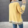 Kvinnors stickor Kvinnor Kontrast Färg Rand V-hals Knit Cardigan Jacka Beige Yellow Blue Spring Autumn Loose Casual Long Sleeve Ladies