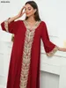 Etniska kläder Elegant Casual Women's Evening Dresses Floral broderi spetsband långärmad klänning blygsam mode abaya