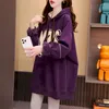 Sudaderas con capucha de felpa gruesa para mujer, abrigos con capucha de moda para otoño e invierno, sudadera con capucha de diseño holgado de longitud media, Tops con estampado de letras, ropa Y2k