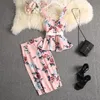 Платье из двух частей ALPHALMODA Sweet Tank Top Прямая юбка Женский костюм из 2 предметов Блузки с рюшами и принтом Наряд Юбка длиной до колена 230629