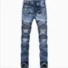 Biker Jeans man Moto Denim Mannen Modemerk Designer Ripped Verontruste Joggers Gewassen Geplooide motorfiets Jeans Broek Zwart Blue237F