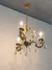 Ljuskronor American Antique Brass Chandelier Crystal Lamp för matsal Retro Lyxigt sovrum Kandelabrokök Kopparlampa