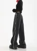 Women's Jeans Side Zipper Wide Leg Vintage Slit Women Loose Straight Design Niche High Street Pants Y2k Waisted Fashion Clothes