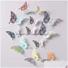 Adesivi murali Farfalle dorate Decorazioni Adesivo 12 Pz / lotto 3D Decalcomanie cave Fai da te Casa Rimovibile Decorazione murale Drop Delivery Garde Dharu