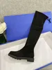 High Heeled Long Autumn Winter Coarse Heel Women Shoes Real Leather Zipper Black Suede Elastic Boots Designer Shoe Lady Heels Above Knee Boot Large Size