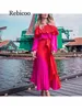 Casual Dresses Rebicoo Women Dress Slash Neck Off The Shoulder Summer Bandage Patchwork Pleated Long