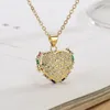 Naszyjniki wiszące Kup Delikatne złoto kolorowe serce dla eleganckich kobiet luksusowe sześcienne cyrkonowe biżuteria akcesoria żeńskie