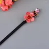 Pinces à cheveux chinois ancien bâton en bois pour Cheongsam Hanfu bijoux accessoires élégant délicat couleur glaçure fleur