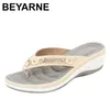 Slippers BEYARNE2023 Summer Women Metal Button Slides Shoes Wedge Beach Sandals Outside The Platform Leisure Toggle