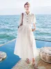 Robes de soirée européenne été minceur tempérament tout-match conception à lacets taille haute blanc longues femmes mode Streetwear 2023