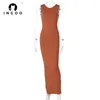 Vestidos Casuais INGOO Sem Mangas Sem Costas Bodycon Vestido Maxi Sexy Feminino Elegante Festa Club Dividido Tight Robe Longo Sólido Fashion Streetwear