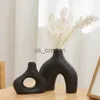 Vases Nordic Vase Circular Hollow Ceramic Donuts Flower Pot Home Living Room Decoration Accessories Interior Office Desktop Decor Gift x0630