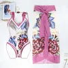 Kvinnors badkläder sexig blommig tryck 2 stycken bikini set 2023 sommar strand slitage triangel bikinis baddräkt med kjoltäckning