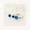 Cluster Rings 925 Sterling Silver Jewelry Blue Zircon Ring Charm Minimalist Earrings Women Fashion Set