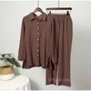 Roupas femininas plus size linho algodão conjunto de duas peças agasalhos camisa feminina manga longa lapela calças elásticas blusas soltas roupas 4xl 5xl