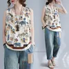 Ethnic Clothing 2023 Chinese Camisole Tang Suit Tank Tops National Flower Print Vintage Women Cotton Linen Sleeveless Vest