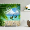 Shower Curtains Seaside Beach Landscape Shower Curtain 3D Palm Trees Bathroom Accessories Sets Waterproof Fabric Bath Screen Home Decor Curtains 230629