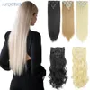 Perruques Synthétiques AZQUEEN Cheveux Longs Raides 16 Clips 140G en Fibre Haute Température Noir Brun Postiche 230630