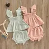 Zestawy odzieży Summer 2023 Baby Girls Suit Zestaw solidnych bawełnianych pościel