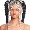 Pinces à cheveux Flash perle longue gland chaîne mariée front bijoux cristal élastique strass casque mariage femmes coiffure bandeau