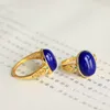 Cluster Anéis de Ouro Antigo Artesanato Oval Lapis Lazuli Incrustado Para Mulheres Em Cristal Clássicos Anel Azul Jóias De Casamento Presente