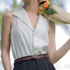 Bluzki damskie vintage w paski czołgi damskie letnie moda koreańska szyfon bez rękawów swobodne topy Harajuku luźne biuro dama bluzka mecz