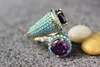 Cluster Rings Luxury Natural Gem Amethyst and Turquoise Ring Women's Party Jubileum Butiksmycken