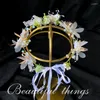 Haar Clips Handgemaakte Bruiloft Witte Bloem Hoofdbanden Parels Kralen Garen Bloemen Haarband Riborn Tiara Krans Accessoires Diademas