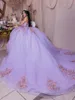 Lilas lavande hors épaule Quinceanera robes vert sauge Applique perlée à lacets Corset Vestidos para aniversario de 15 ans