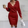 Casual Dresses Women Mini Dress Lace Solid Color Backless Ladies Long Sleeve V Neck Elegant For Daily Wear