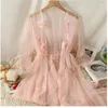 Casual Dresses 2023 Fashion Summer Two Piece Women Flower Tank Cardidan Girl Midi-Long Mesh Dress Clothing Vestidos Fairy WZ2195