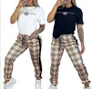 Frauen Set 2023 Sommer Neue Mode Lässig Hohe Qualität Streifen Plaid frauen Set Splice Tasche frauen Zwei Stück set