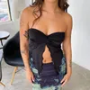 Women's Tanks Y2K Lettuce Hem On Ruffles Split Crop Top Fairy Coquette Cut Tube Knot Chest Wrap Strapless Camisole Backless Tank Vest Club