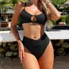 Women's Swimwear Bikini 2023 Swimsuit Push Up Swimwear Women Cutout Bikini Set High Waisted Bathing Suit Black Striped Biquinis Beachwear Female