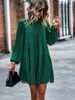 Casual Dresses Hush Puppies Women Elegant Solid Loose Mini Dress Fashion Round Neck Lantern Sleeve Ruffles Lace Up Party Female