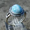 Bagues en grappe Fascination bague réglable en argent massif 925 Sterling coupe ovale 8x10mm bijoux en Larimar naturel