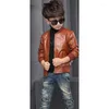 Jackets Boys Coats Autumn Winter Fashion Korean Children's Plus Velvet Warming Cotton PU Leather Jacket For 3-8Y Kids Outerwear