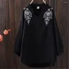 Blouses pour femmes 2023 femmes été Bress grande taille femmes petit col en v haut couverture Delly mince Style occidental brodé en mousseline de soie chemise