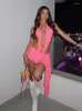 Casual Dresses 2023 Streetwear Sexy Summer Outfits Bodycon Pink Irregular Dress Women Party Mini Lace Up Sleeveless For