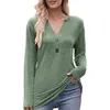 Women's T Shirts Casual V Neck Button Brushed Shirt Polyester Women Womens Christmas Dress Blouse Tunic Tops Long Sleeve