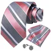 Bow Ties Pink Blue Striped Men's Business Wedding Neck Tie Pocket Square Cufflinks Ring Gift Gravata DiBanGu