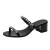 Sandaler Rhinestone Single Shoe Square Head Flat Bottom Half Support Sandal med tjocka hälkvinnor